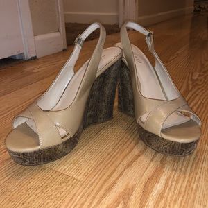 Nine West - Tan wedges with snake skin print heel